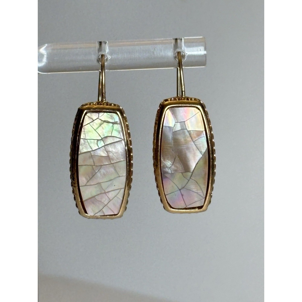 Liz Claiborne Earrings Mother Of Pearl Dangle Hook Gold Tone